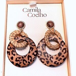 CAMILA COELHO‎ Leopard Print Wooden Drop Earrings
